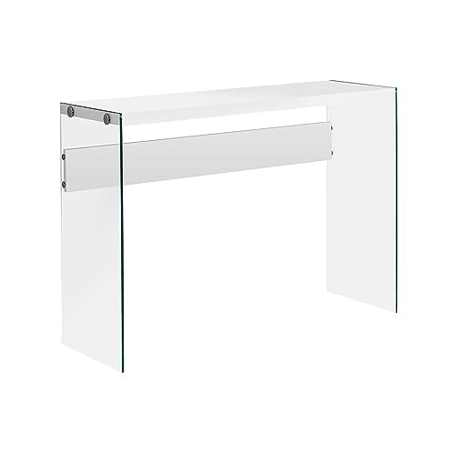Monarch specialties , Console Sofa Table, Tempered Glass, Glossy White, 44"L Monarch Specialties