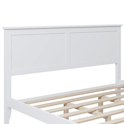 LZ LEISURE ZONE White Queen Size Platform Bed Frame - Modern Solid Wood Design - WoodArtSupply