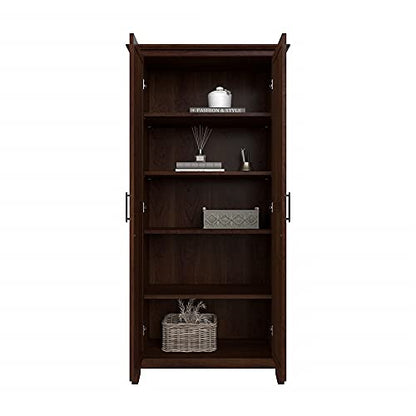 Bush Furniture Key West Tall Storage Cabinet with Doors in Bing Cherry Accent Chest for Home Office, Living Room, Entryway, Kitchen Pantry and More