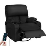 LAFWELL Rocking Recliner Chair, Massage Rocker with Vibration Massage and Heat, USB and Type-C Ports, 360 Swivel Faux Leather Chair for Living Room, Bedroom, Nursery, RV, Black