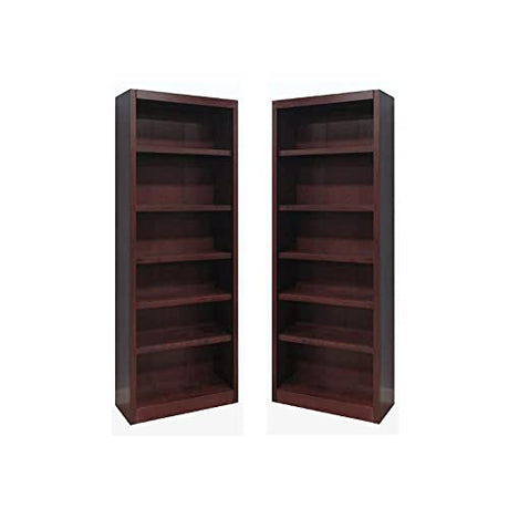 Home Square Cherry 84" Tall Solid Wood 6-Shelf Bookcase Set of 2 Home Square
