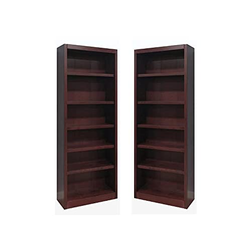 Home Square Cherry 84" Tall Solid Wood 6-Shelf Bookcase Set of 2 - WoodArtSupply