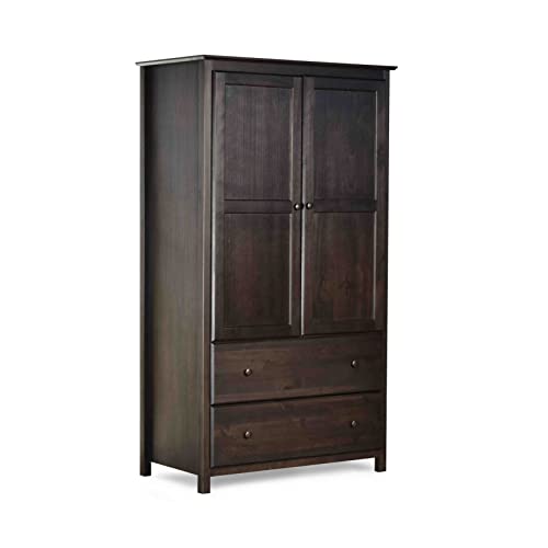 Grain Wood Furniture Shaker 2-Door Wardrobe, Solid Wood with Expresso Finish Grain Wood Furniture