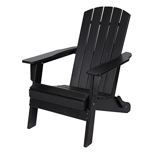 Shine Company Seaside Outdoor Weatherproof Folding Adirondack Chair, Black Shine Company