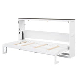 Merax Twin Size Murphy Bed with LED Light, Foldable Bed Frame with Storage Shelf, Murphy Cabinet with Foldable Panel, Wood Hidden Wall Bed Cabinet, for Bedroom, Small Room, Office,White Merax