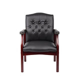 LIFE SKY Leather Armchair for Office Reception - Classic Tufted Guest Chair with Wooden Frame & Brass Nail Head Trim - Professional Waiting Room & Home Study Seating for Consultants LIFE SKY
