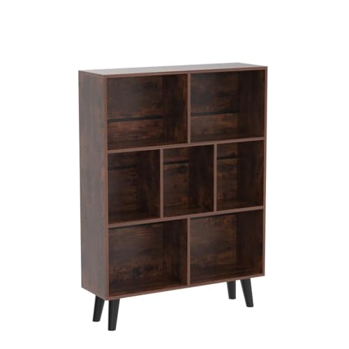 Modern Rustic Brown 3-Tier Cube Bookshelf by LEYAOYAO - Elegant Storage Organizer with Legs - WoodArtSupply