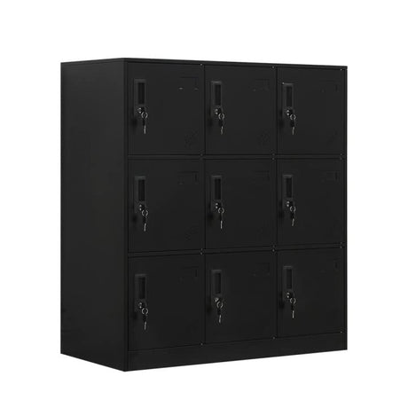 WISUNO 9 Doors Metal Storage Cabinet with Card Slot, Organizer,Shoes and Bags Steel Locker for Office, Home, Bank, School, Gym. (Black) WISUNO