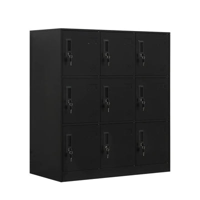 WISUNO 9 Doors Metal Storage Cabinet with Card Slot, Organizer,Shoes and Bags Steel Locker for Office, Home, Bank, School, Gym. (Black)