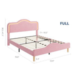GarveeHome Full Size LED Bed Frame with Adjustable Headboard & Footboard, Velvet Upholstered Princess Platform Bedframe for Kids/Girls, Wooden Slats Support, No Box Spring Needed, Easy Assembly GarveeHome