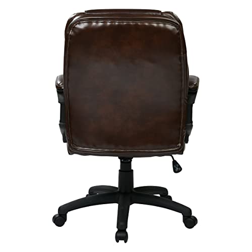 Office Star FL Series Faux Leather Manager's Adjustable Office Chair with Lumbar Support and Padded Arms, Chocolate Office Star Products