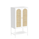QEIUZON Wardrobe Closet, Rattan Freestanding Wardrobe Cabinet with Storage Cubes & Hanging Rod, Bedroom Armoire, 2-Doors-White QEIUZON