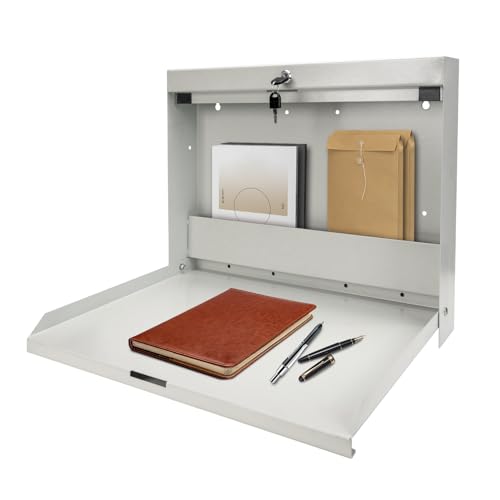DIYTUNINGS Wall Mounted Storage Rack with Locking Fold Down Shop Desk, Space Saving Table with Storage Shelves 20" W x 3-3/8"D (Tan) DIYTUNINGS