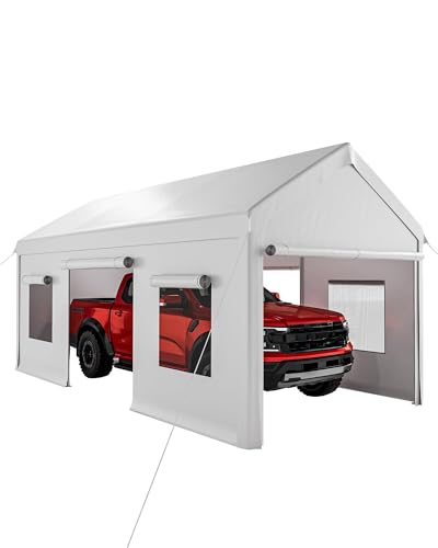 10x20 ft Heavy Duty Carport with Removable Sidewalls, Waterproof Outdoor Garage Tent for Cars/Trucks/Boats, Portable Storage Shelter with Roll-Up Windows & Doors PeakPursuit