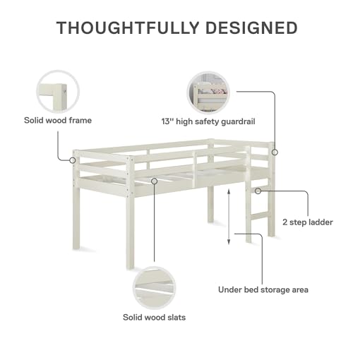 DHP Milton Twin Loft Bed, White, Traditional Small Space Junior Size, Horizontal Paneling, Sturdy Wood Construction DHP