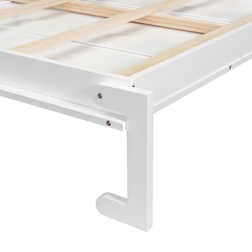 Merax Murphy Bed Queen with 2 Side Cabinet Storage Shelves, Queen Wall Bed Cabinet with LED, Wood Foldable Platform Bed Frame, Modern Hidden Beds for Guest Room, Home, White Merax