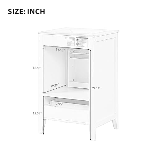 20" Bathroom Vanities with Ceramic Sink, Storage Rack Shelf and One Drawer, Solid Wood & MDF Board, Black Merax