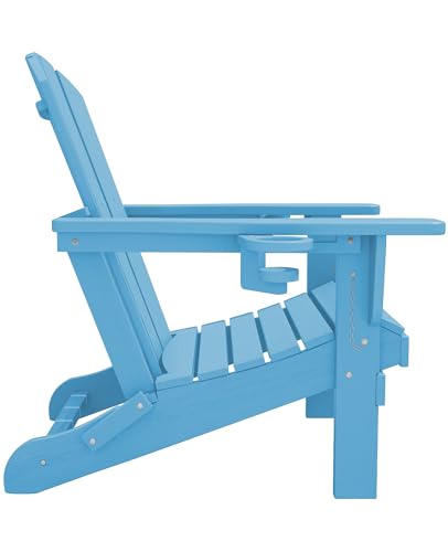 SERWALL Adirondack Chair with Cup Holders - Composite Adirondack Chairs HDPE Outdoor Chairs All Weather Use- Light Blue - WoodArtSupply