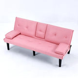 67-inch PVC Sofabed Convertible Sleeper Sofa Bed w/Cup Holders &3 Reclining Backrest Futon Sofa Bed Love Seat Couch Modern Small Couches for Small Spaces for Living Room Office Apartment (Pink) GOAWGO
