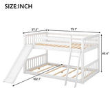 Harper & Bright Designs Floor Low Bunk Bed Full Over Full with Slide and Ladder, Solid Wood Bunk Beds Frame for Saving Space, White Harper & Bright Designs