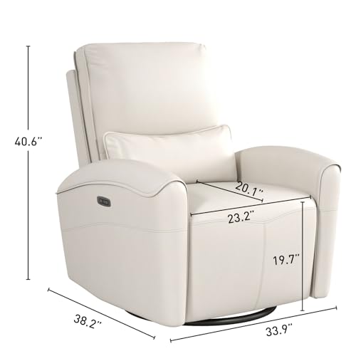 Bonzy Home Power Swivel Rocker Recliner Chair with USB Port, 23.2" Wide Seat, Fixed Lumbar Support, Upholstered Glider Chair for Nursery Living Room, Beige