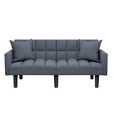 JUMMICO Modern Tuft Futon Sofa Bed Couch Convertible Loveseat Sleeper Reclining Futon Twin Size with Arms and 2 Pillows for Living Room (Blue) JUMMICO