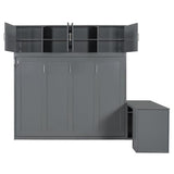 MaiDeHaoo Horizontal Queen Size Murphy Bed with Desk and Storage Drawers, Space Saving Wood Folding Wall Bed with Storage Shelves and Cabinets, Gray MaiDeHaoo