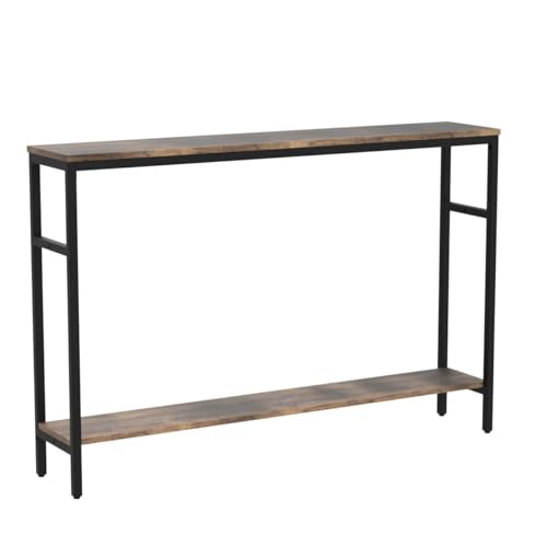 Timberer Rustic Brown Narrow Console Table with Adjustable Shelf - 47 Inch Multifunctional 2-Tier Hallway & Living Room Table