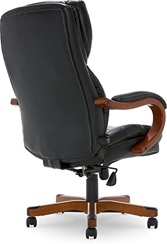 Serta Conway Big and Tall Executive Office Wood Accents, Adjustable High Back Ergonomic Computer Chair with Lumbar Support, Bonded Leather, 30.5D x 27.25W x 47H in, Black Serta