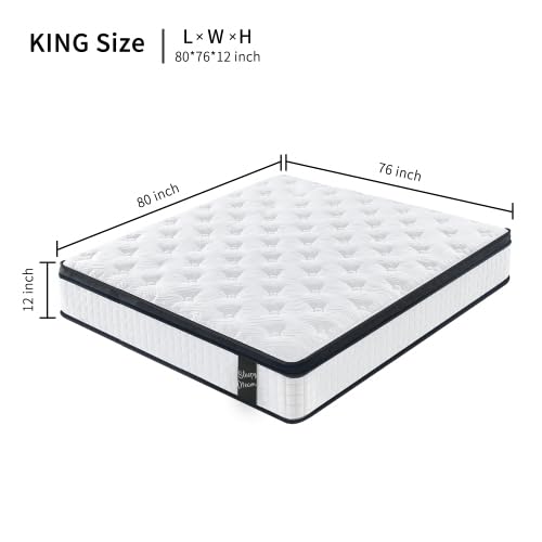 King Size Hybrid Mattresses 12 Inch, Firm Memory Foam Mattress with Extra Thick Comfort Layer for Pressure Relief, Individually Pocket Coils Springs | Motion Isolating | Certipur-US Certified (King) Thctvous