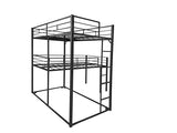 KMBOHE Twin Size L-Shaped Triple Bunk Bed with 3 Twin Beds, Space Saving Corner Design for Multiple Kids, Metal Frame with Built-in Ladder & Full-Length Guardrails, No Box Spring Needed, Black KMBOHE