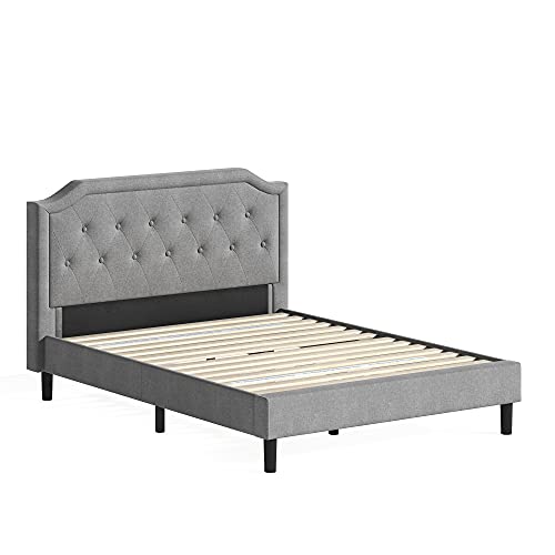 ZINUS Kellen Upholstered Scalloped Platform Bed Frame, Mattress Foundation, Wood Slat Support, No Box Spring Needed, Easy Assembly, Queen Zinus
