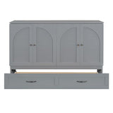 P PURLOVE Queen Murphy Bed with Large Drawers, Wood Cabinet Bed with USB Port, No Box Spring Needed, Easy Assembly (Gray) P PURLOVE