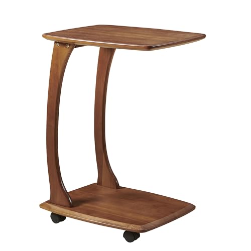 COZYMATIC Emerson Solid Wood End Table with Rolling Wheels, C Shaped Side Table, TV Tray Table, Couch Table That Slide Under for Small Space, Living Room, Bedroom (Walnut)-Small COZYMATIC