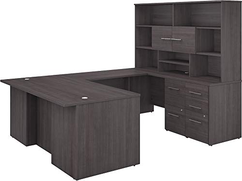 Bush Business Furniture Office 500 U Shaped Executive Desk with Drawers and Hutch, 72W, Storm Gray Bush Furniture