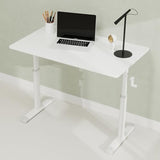 Penau Adjustable Height Standing Desk, Manual Crank Sit Stand Computer Desk, Minimalist White Engineered Wood Top, White Iron Double Column Frame, 39.37 x 23.62 x 35.43 Inchs Penau