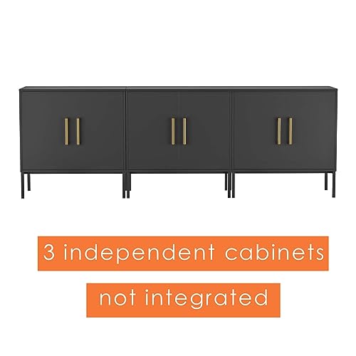 LYNSOM Set of 3 Accent Storage Cabinet with Doors and Adjustable Shelf, Freestanding Modern Sideboard Buffet Cabinet for Office, Dining Room, Living Room, Hallway, Black - WoodArtSupply