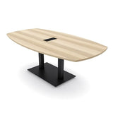 Harmony Series 6-Person Arc Boat Shaped Conference Table with Power & Data | Office Table with Matte Black Square Metal Bases | Meeting Tables for Offices and Homes | Blonde Surfside Ash – 7ft SKUTCHI DESIGNS INC.