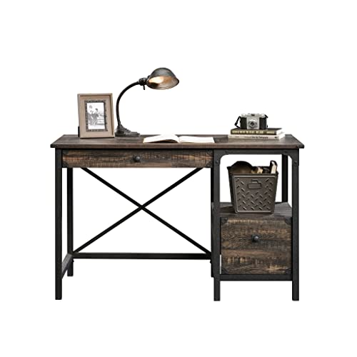 Sauder Steel River Desk, L: 47.48" x W: 23.47" x H: 29.53", Carbon Oak Finish Sauder