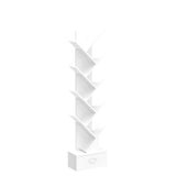 Tangkula 10 Tier Tree Bookshelf with Drawer, Floor Standing Storage Rack for CDs, Movies & Books, Display Utility Shelves for Bedroom, Living Room & Home Office (White, 10 Tier) Tangkula