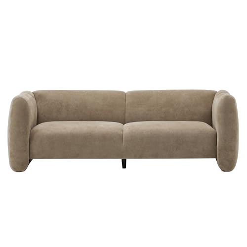 Christopher Knight Home Ahri 83'' Wood Frame Lounge Sofa Couch with Wave Design, Soft Seating 3-Seater Sofa with Armrests, Comfy Velvet Upholstered Home Sofa for Living Room and Office, Camel Christopher Knight Home