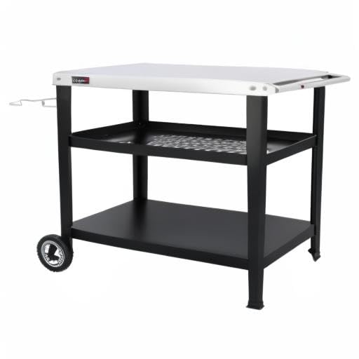 Royal Gourmet PC3404S Rolling Dining Table with Trash Bag Holder, Outdoor Garden Patio BBQ Kitchen Food Prep Table Cart, 34"L x 20"W Stainless Steel Tabletop, Silver & Black Royal Gourmet