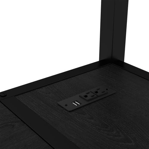 Full XL Over Twin Bunk Bed with Desk and Shelves, Metal Loft Bed with LED and USB, Multiple Placement, Black Bellemave