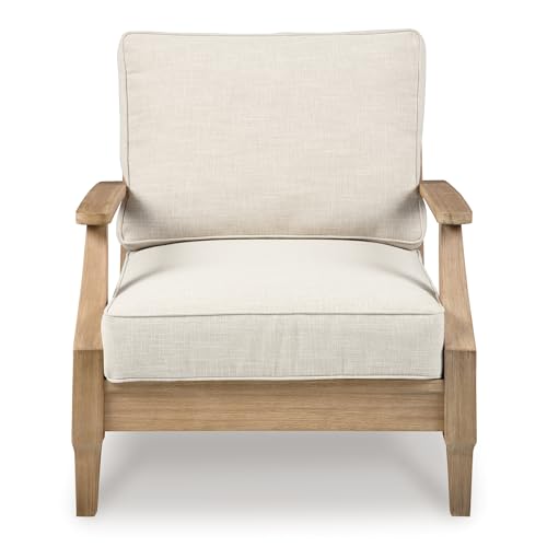 Signature Design by Ashley Carter Hall Outdoor Eucalyptus Patio Lounge Chair with Cushion, Beige Signature Design by Ashley