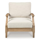 Signature Design by Ashley Carter Hall Outdoor Eucalyptus Patio Lounge Chair with Cushion, Beige Signature Design by Ashley