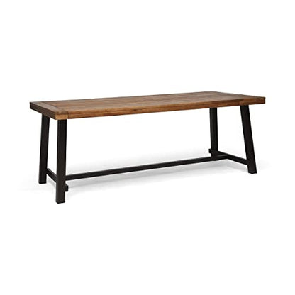 Great Deal Furniture Beau Outdoor Eight Seater Wooden Dining Table, Teak and Rustic Metal Finish - WoodArtSupply