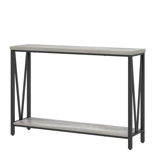 FOLUBAN Industrial Sofa Console Table, Rustic Wood and Metal Entryway Hallway Table for Living Room Entrance, 43.3 Inch Light Grey FOLUBAN