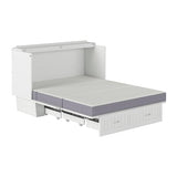 AFI, Nantucket Queen Murphy Bed Chest with Mattress, Storage Drawer and Built-In USB Charger, White AFI