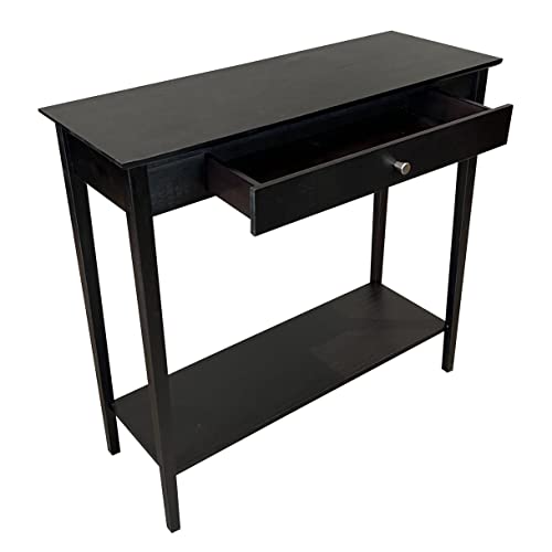 Overstock Solid Bamboo 2-Tier Console Table with Drawer Charcoal Gray - WoodArtSupply