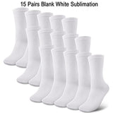 Geyoga 15 Pairs Blank White Sublimation Socks Polyester Printable Knee Athletic Socks Full Sublimation Sock Bulk For Adult Mens Womens Unisex DIY Geyoga